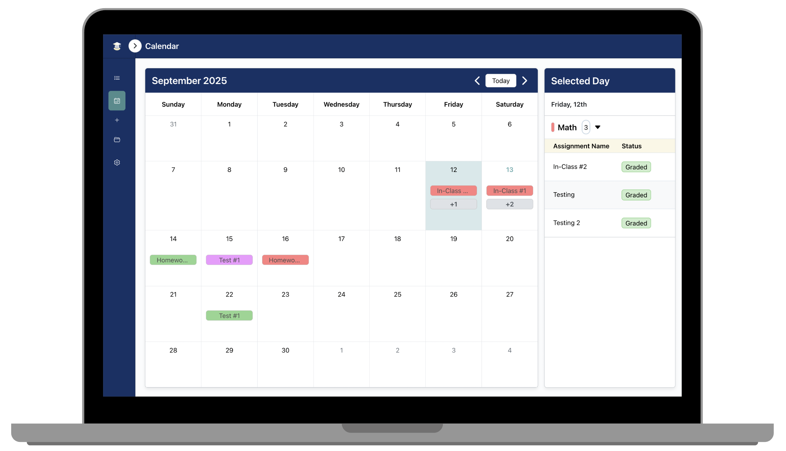 Computer showing Course Sync app calendar page with students assignments on each day as well as the selected day by the user,