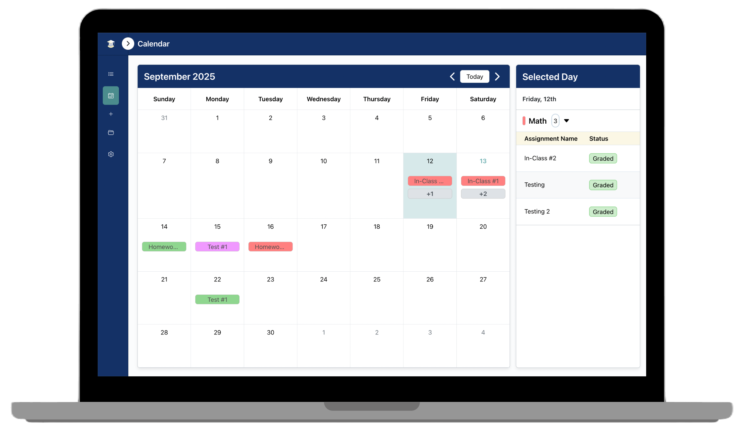 Computer showing Course Sync app calendar page with students assignments on each day as well as the selected day by the user,