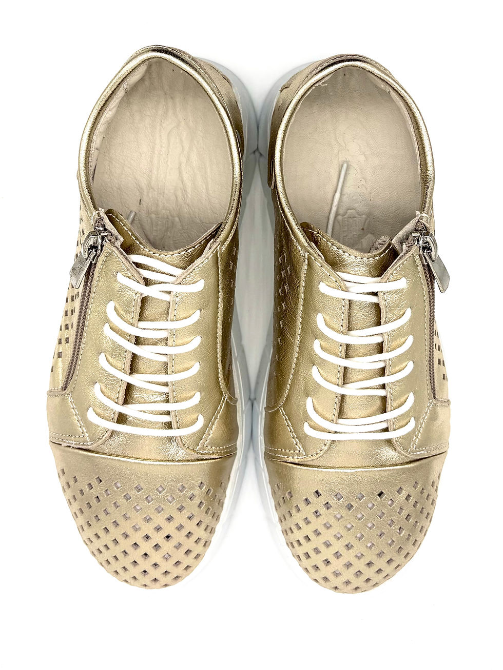 Thumbnail: Overhead top down view of Cabello GOLD Leather sneaker with holes for breathability