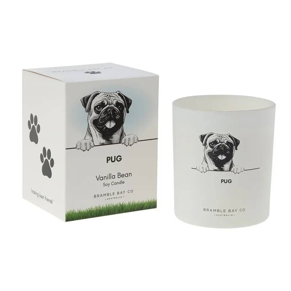 Pug Candle 300g Soy Candle. Vanilla Bean scented, dog