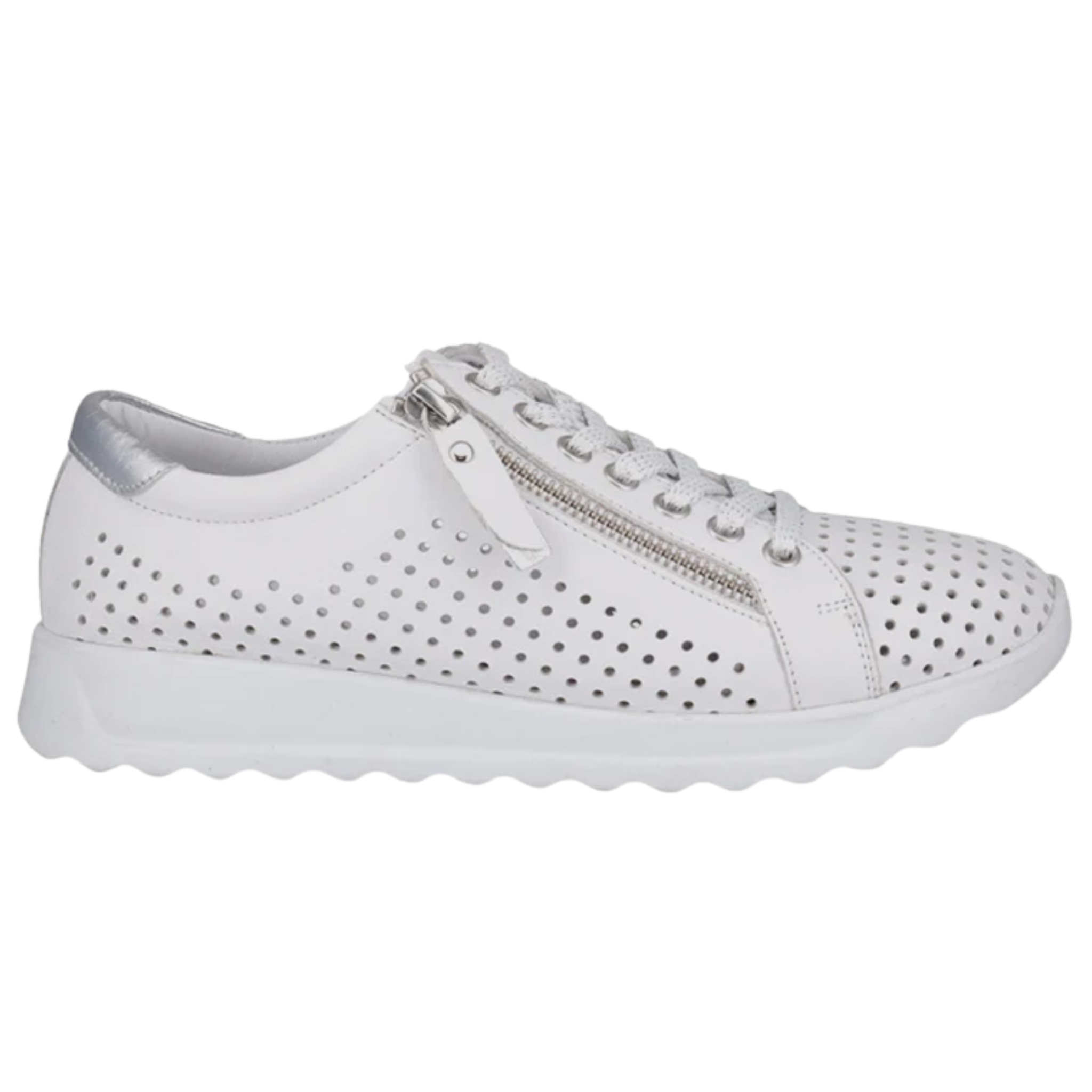 Cabello EG256 White sneaker with dots for airflow on the leather upper