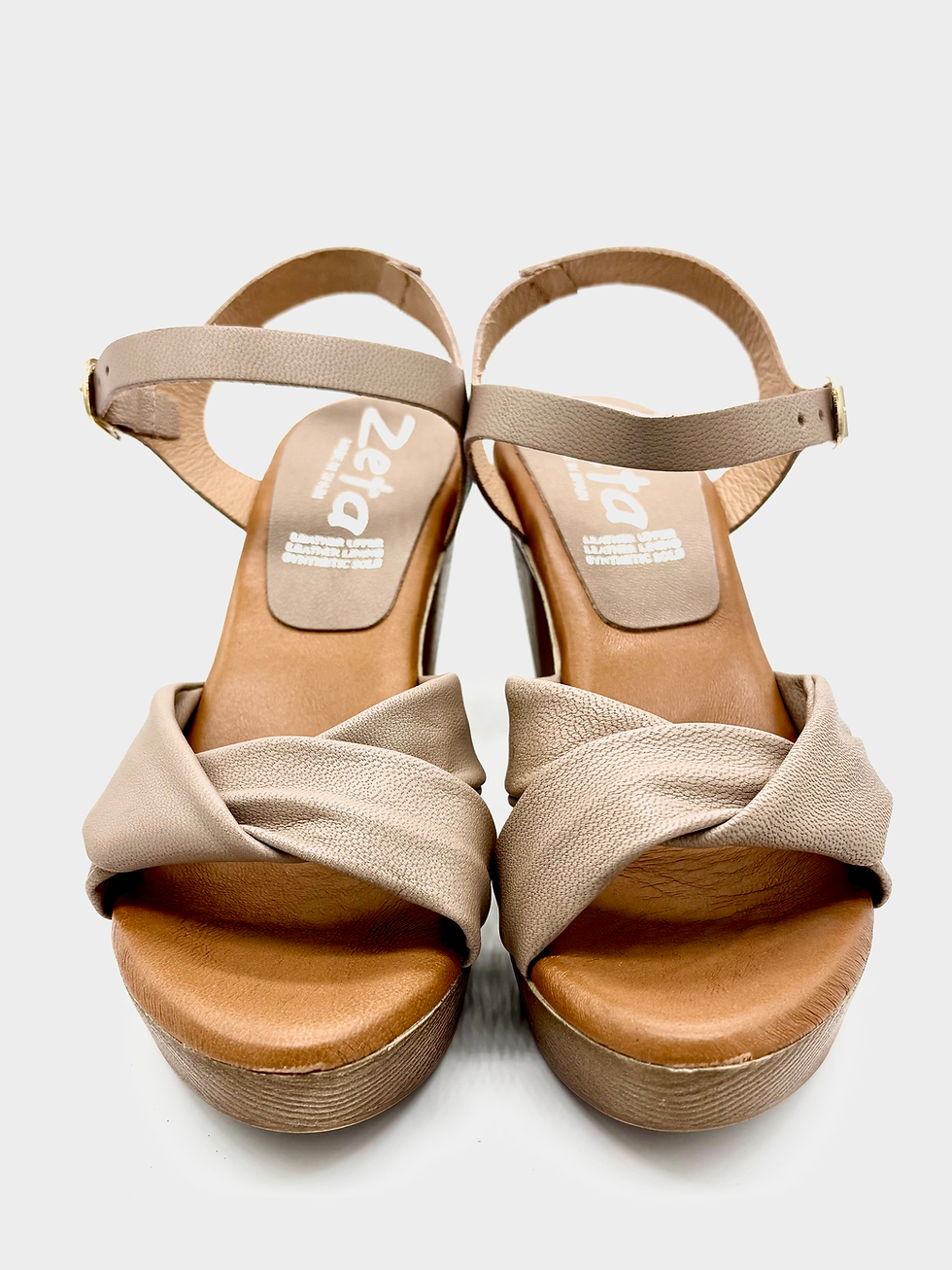ZETA Heels comfort in nude neutral with a twist of soft leather to help with a wider foot.