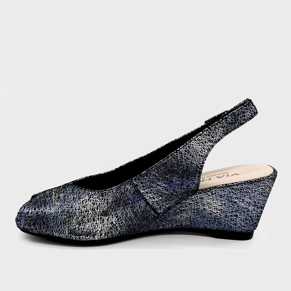 Thumbnail: Via Nova Kendal Pewter Wedge, leather, open toe, sling back, lightweight, comfort