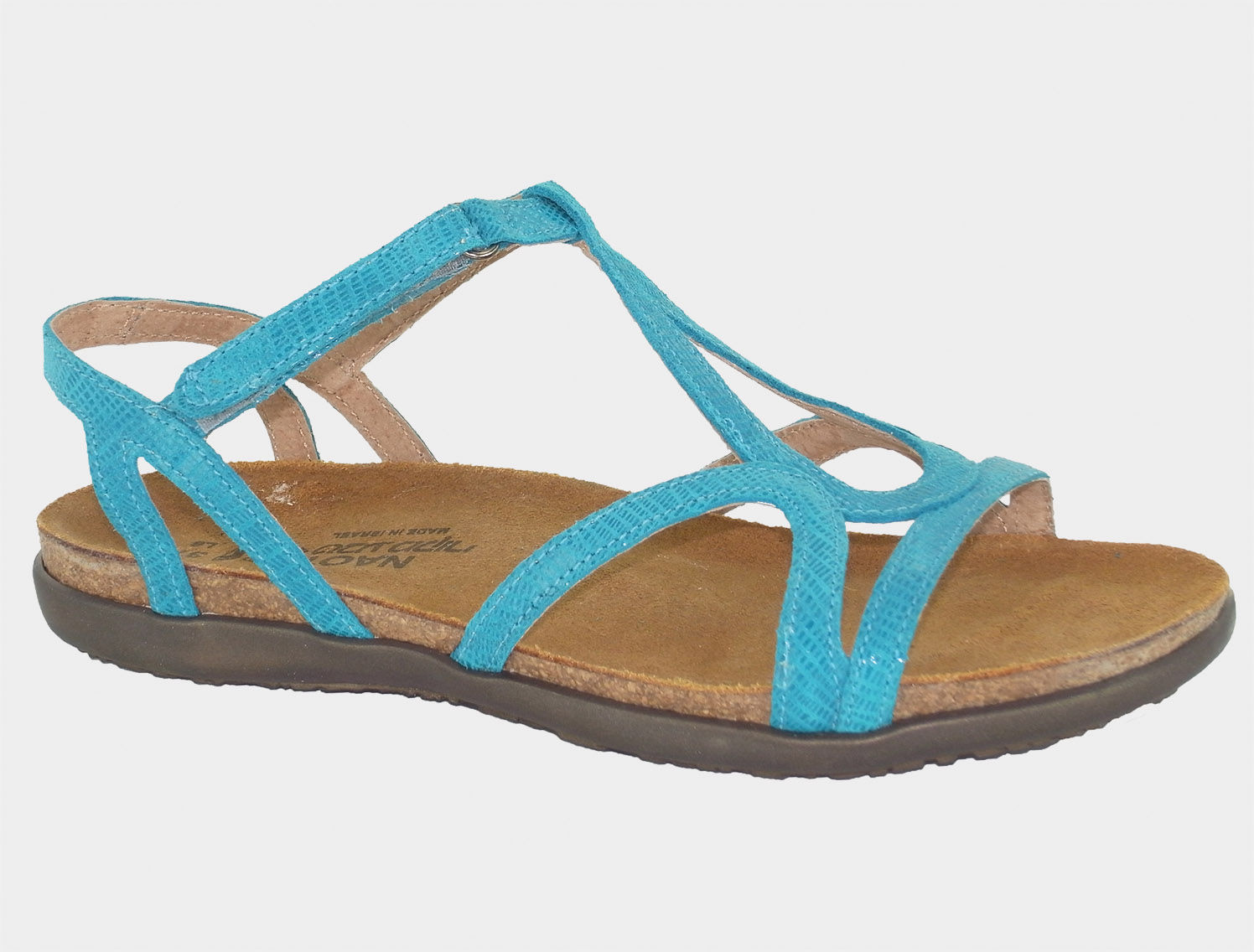 NAOT Dorith Aqua Marine Leather Sandal, Size 40, arch support, leather, velcro