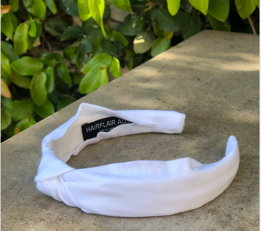 White Linen Knot Headband