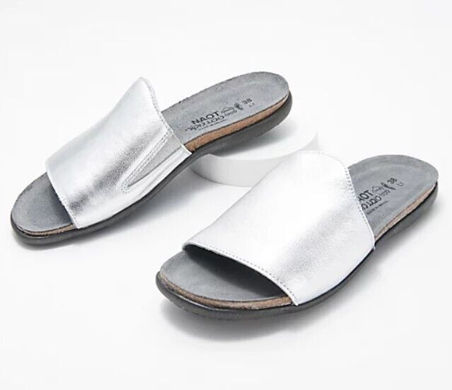 NAOT Skylar Silver Slide, arch support, bunion coverage, leather, comfort