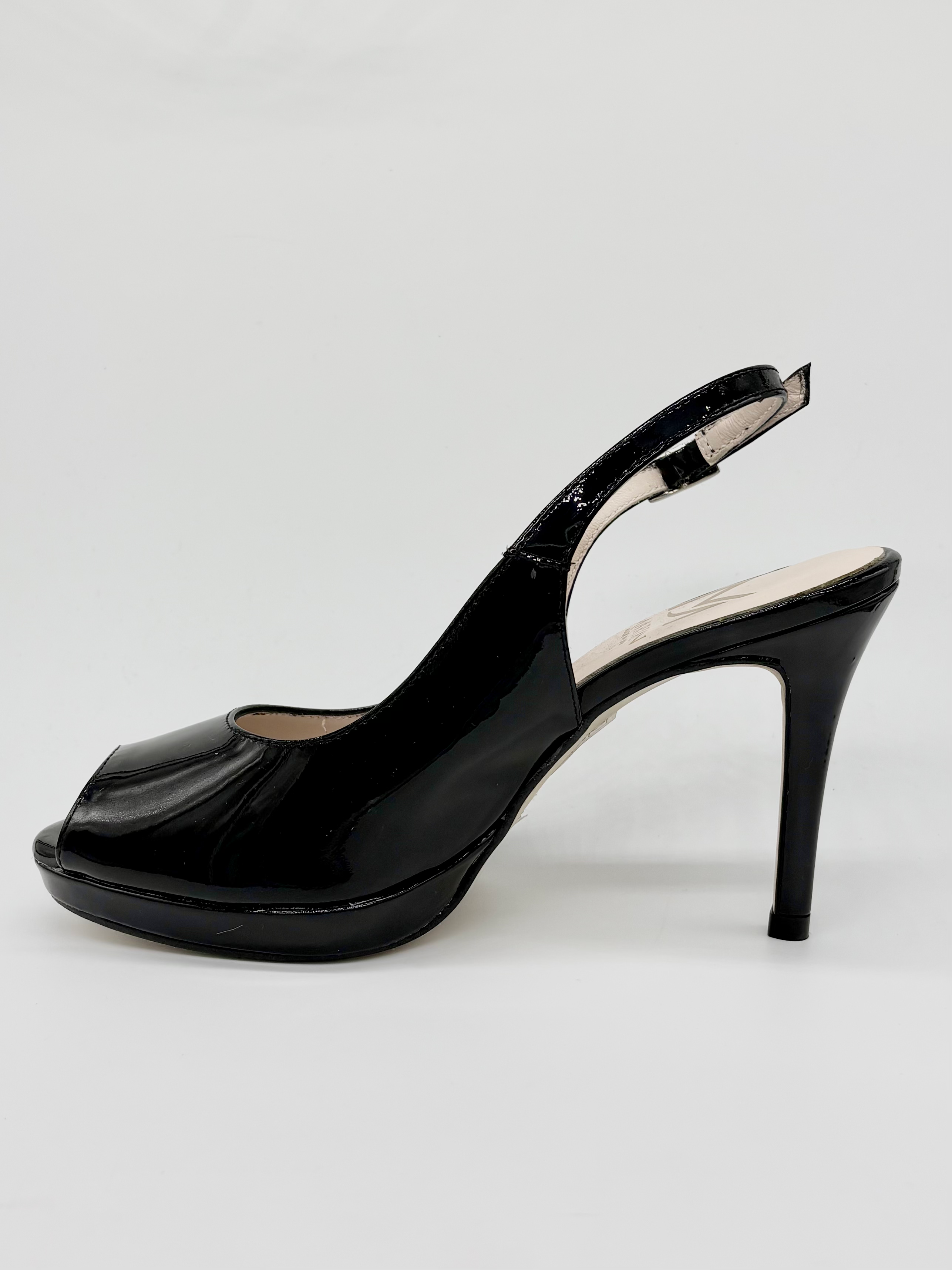 Marian V20 Black Sling Back Heel, patent, leather, open toe, stiletto