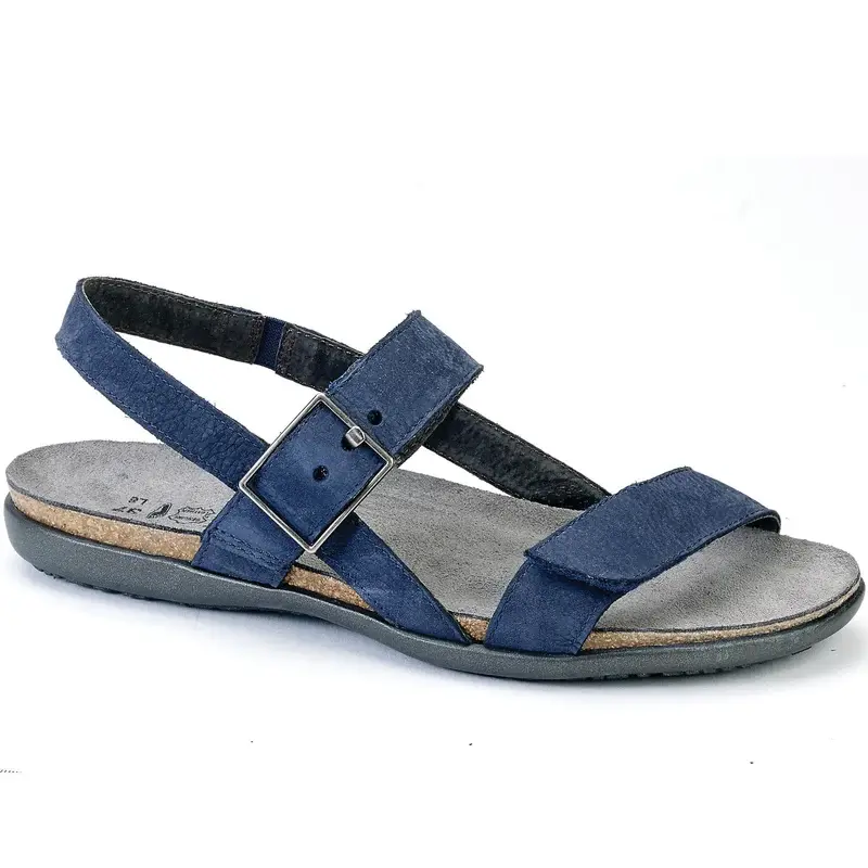 NAOT Norah Navy Velvet Sandal, Size 37, adjustable, arch support, comfort, leather