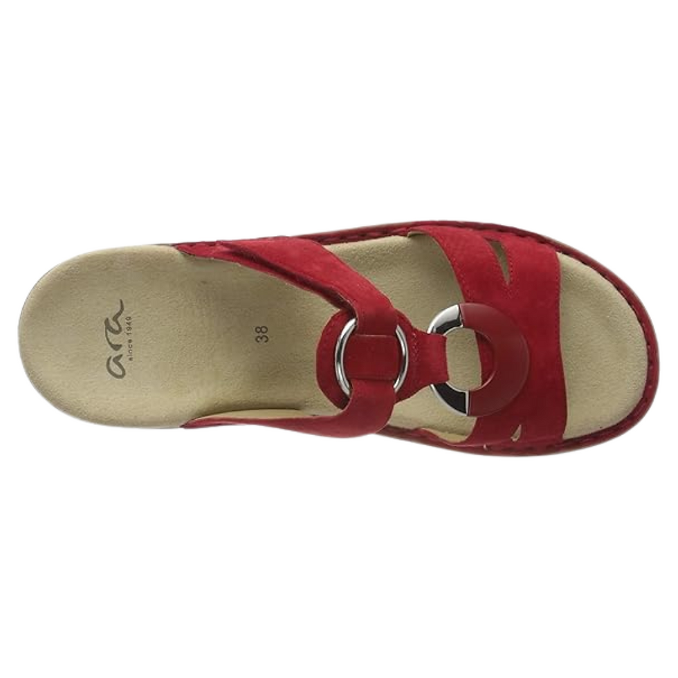 Thumbnail: ara red slide sandal velcro with circle pattern