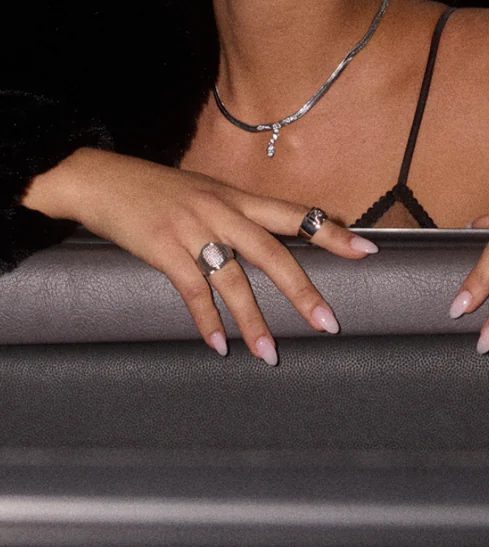 Thumbnail: Luv Aj Pavé Oval Silver Ring, sterling silver, stainless steel, size 7, size 8, bold