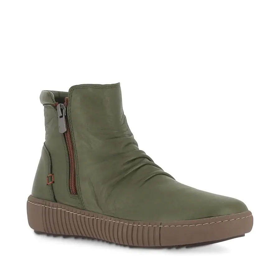 Cabello Winnie Twin-Zip Khaki Leather Boot, ankle boot