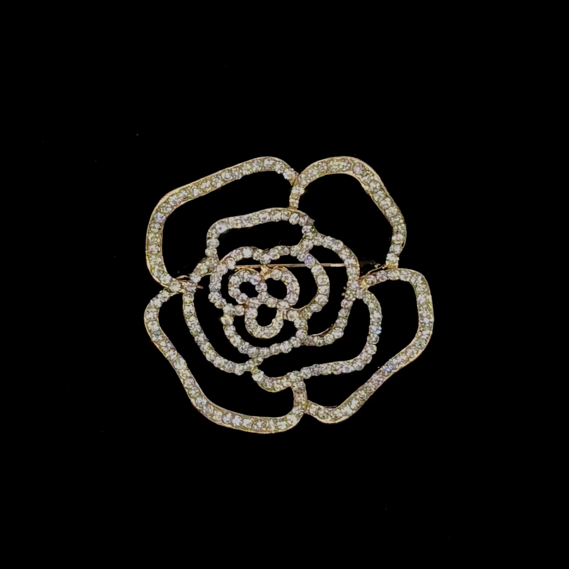 rose brooch, flower, cubic zirconia, cz, silver