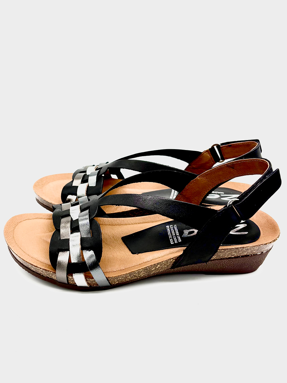 Thumbnail: ZETA Oriole Two-Toned Sandal, silver, black, flat, cushioned, leather, velcro, adjustable, comfort