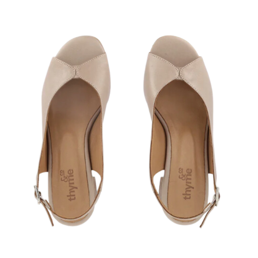 Thumbnail: Thyme and Co (Thyme&Co) Wafer Dark Stone Heel, slingback, adjustable, leather, comfort, cushioning