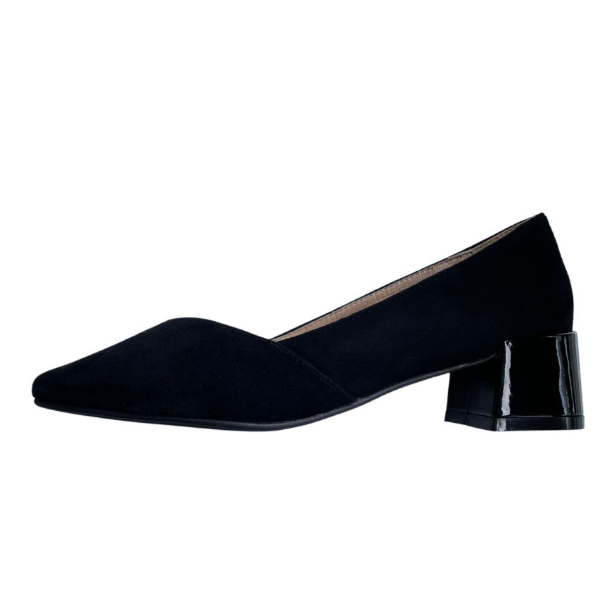 Thumbnail: Black Suede Court Shoe, block heel, elegant, pointed toe, vago