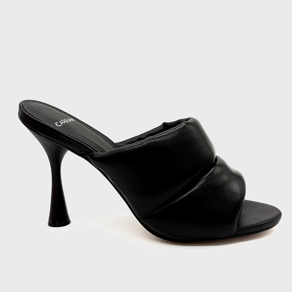 Black Leather Mule open toe padded statement