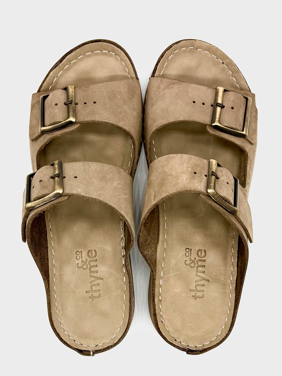 Thumbnail: Thyme and Co Quick Nubuck Slide, leather, double strap, lightweight, cushioned footbed, comfort