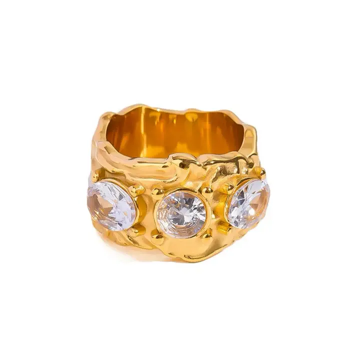 Odyssey Ring - Size 7, gold, CZ, cubic zirconia, bold, chunky