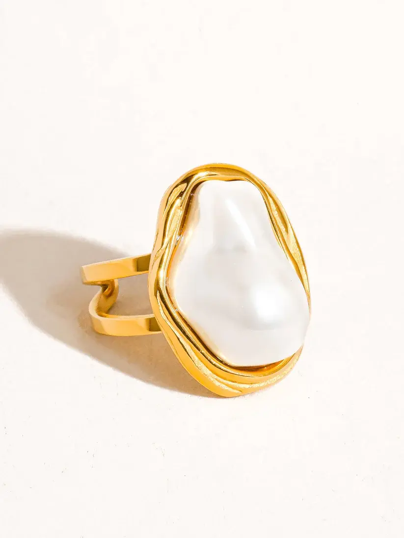 Mother Of Pearl Ring - Size 7, 18K gold plated, tarnish free, waterproof