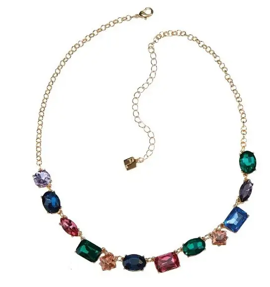 Academy Rainbow Gem Necklace, stainless steel, gold, multicolour