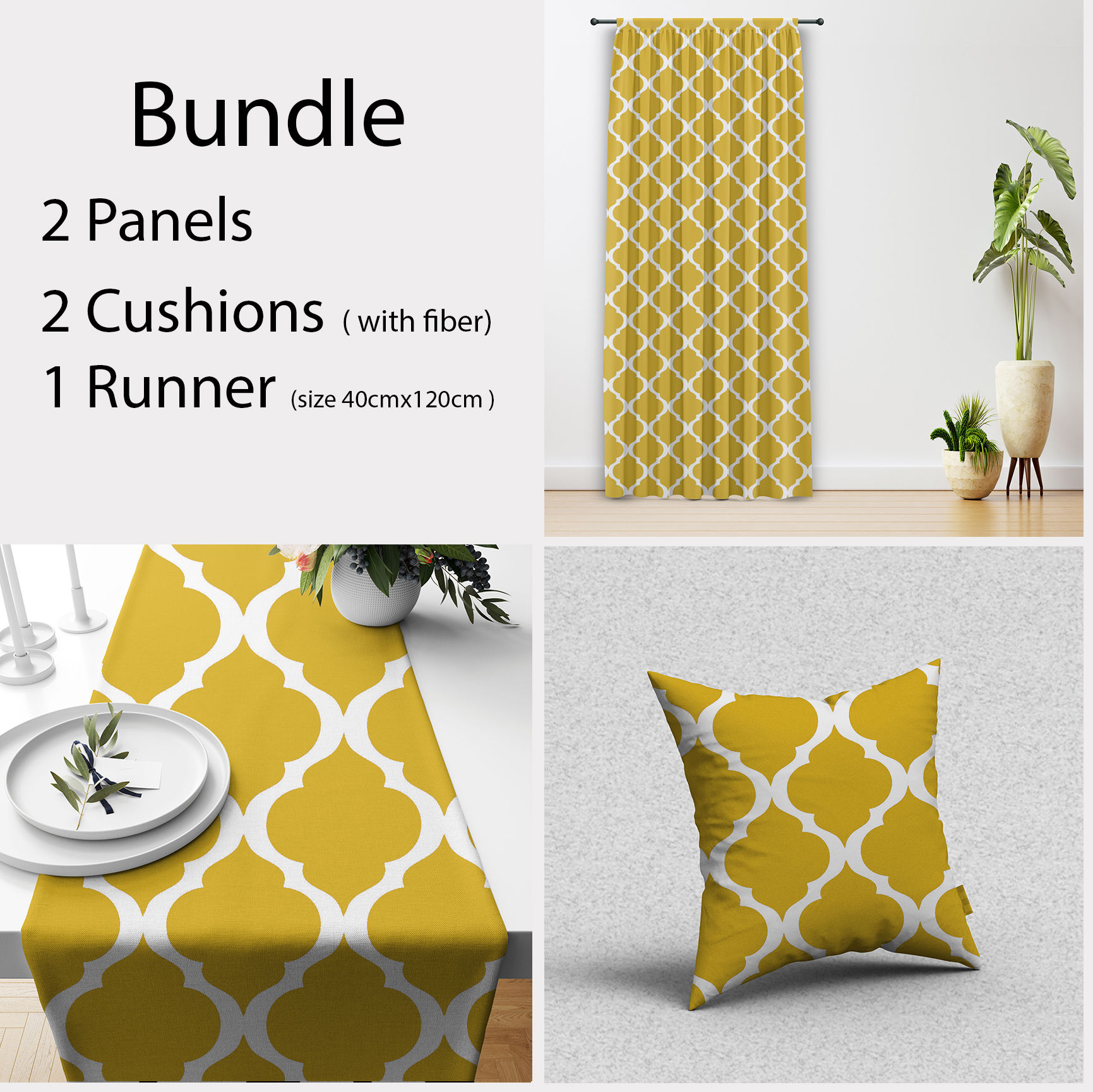 Bundle PR1233Q-8W (2 panels + 2 Cushions + 1 Runner)