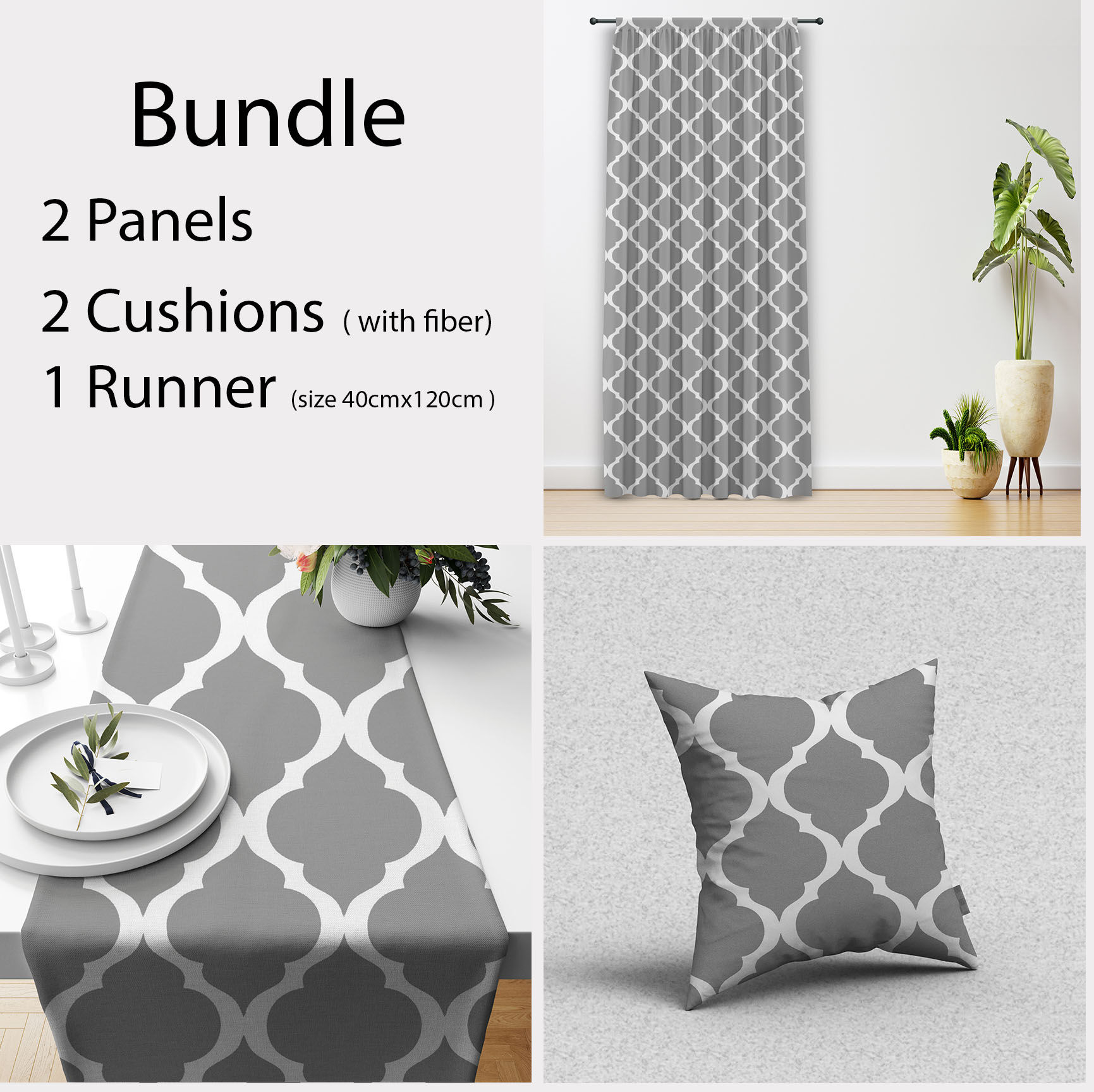 Bundle PR1233Q-4W (2 panels + 2 Cushions + 1 Runner)