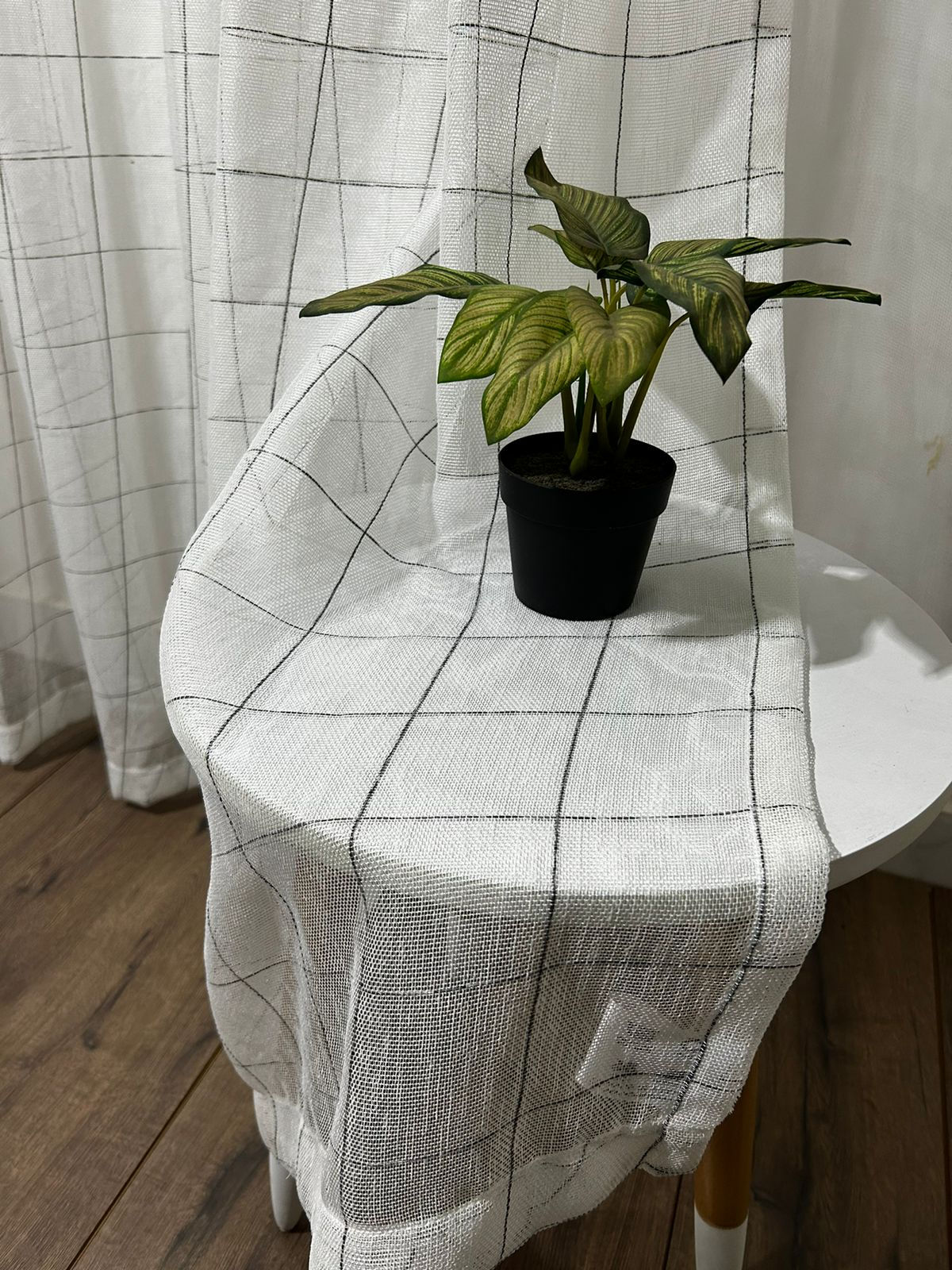 Sheers Curtains Linen  -white X Brown (1 Panel )