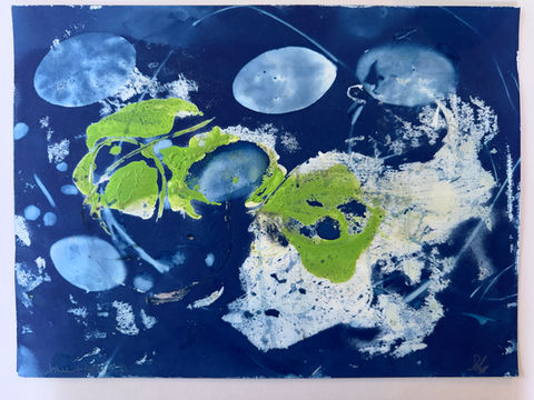 Leslie Sobel
Encaustic including monotype, mixed media including cyanotype and mixed media assemblage