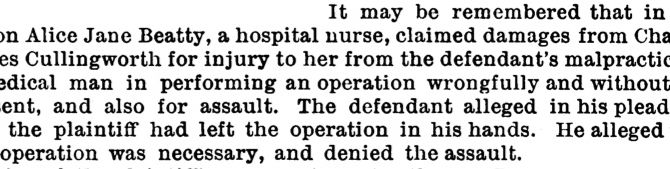 Beatty v. Cullingworth: Medical Malpractice in the Nineteenth Century