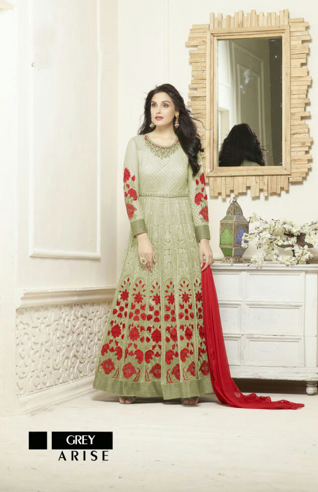 Beige Embroidered Anarkali Dress