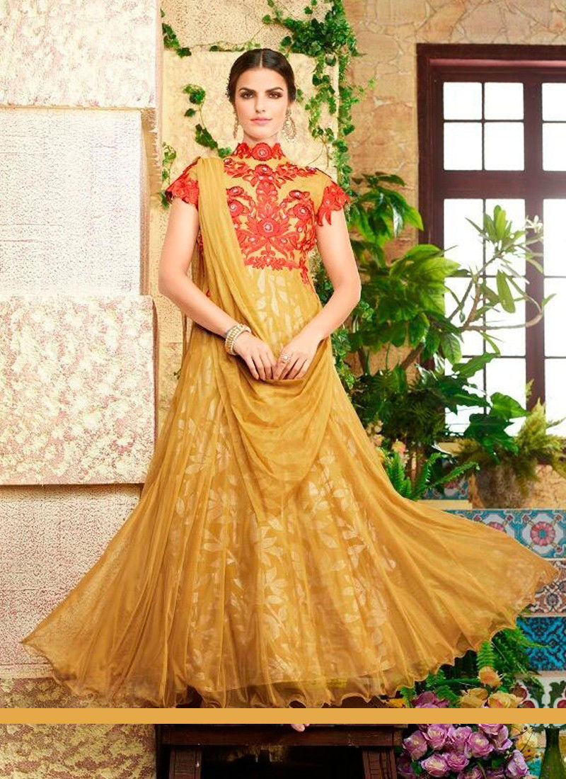 Yellow Mustard Designer Party Gown
