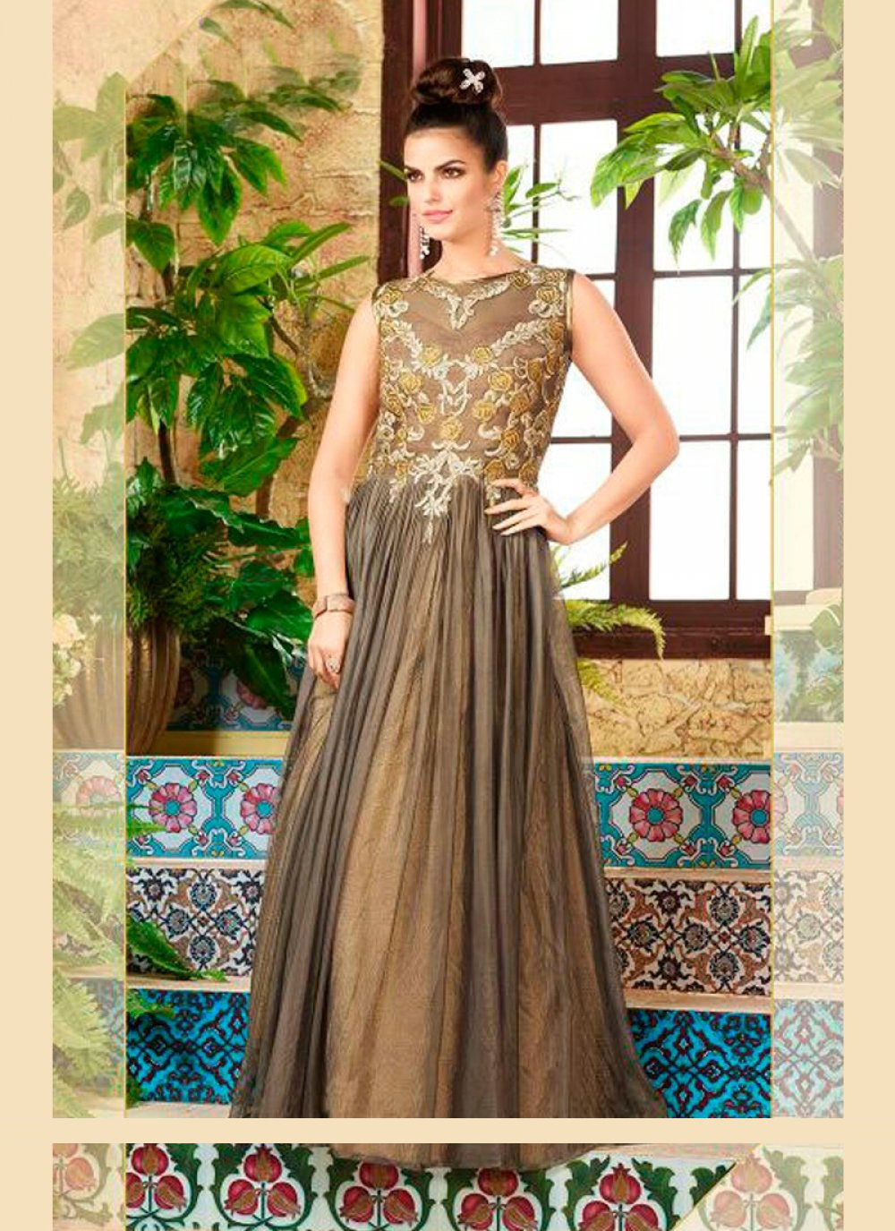 Grey & Golden Designer Party Gown
