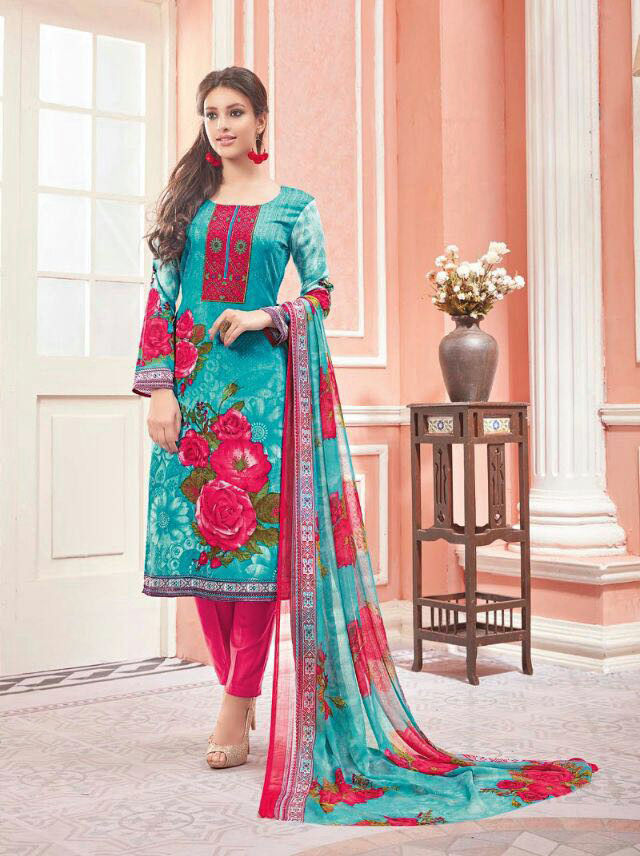 Blue Floral Kurta Set with Dupatta