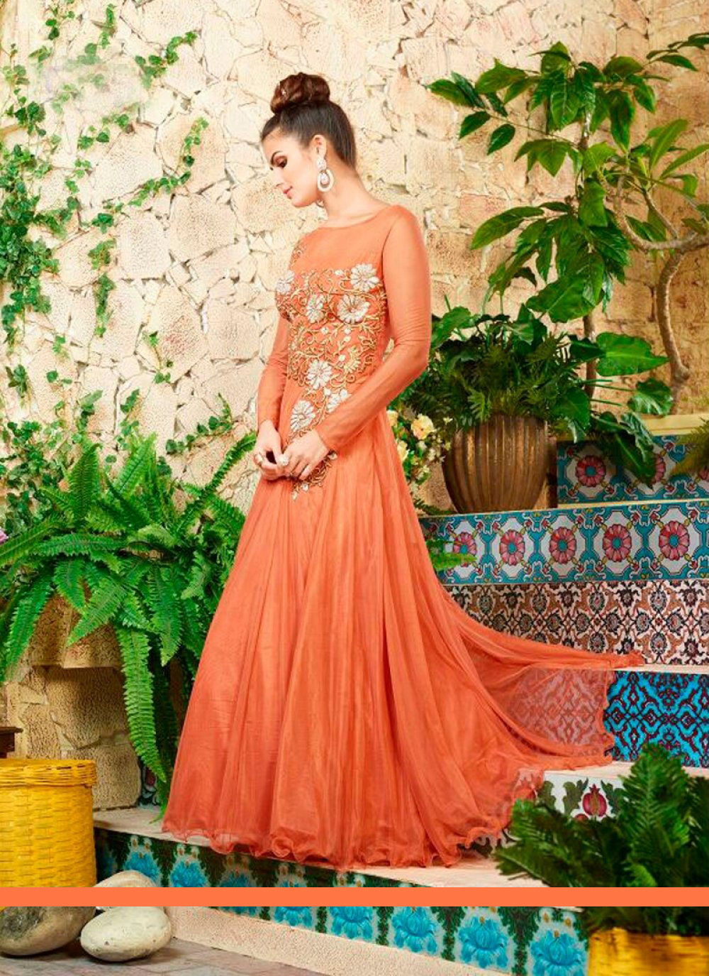 Orange Designer Party Gown