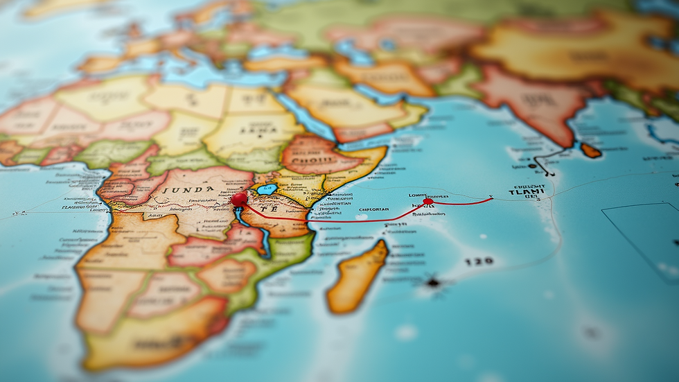 Close-up of a travel map with a marked route