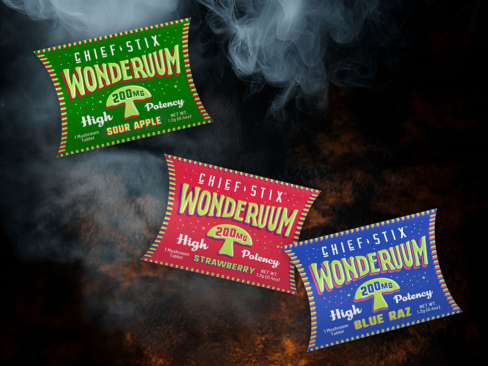 colorful mushroom gummies packaging design