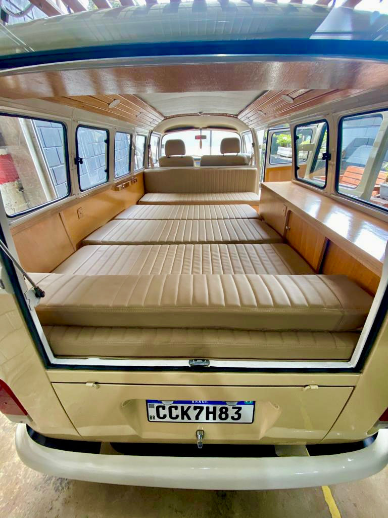 fold down bed in a classic VW bus