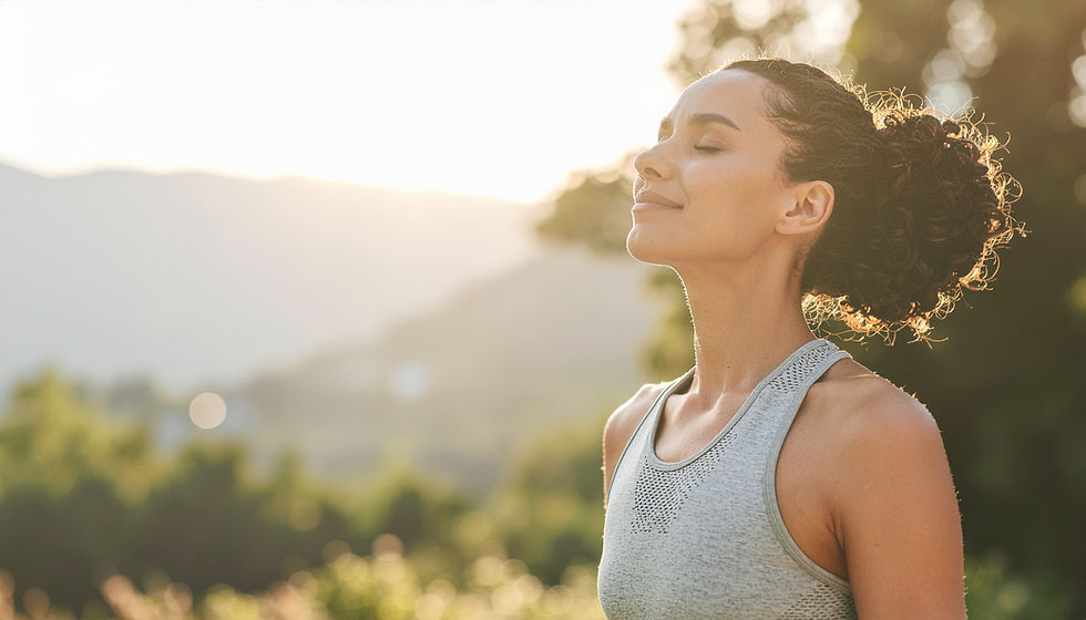 Lady breathing in fresh air in the NC Mountains