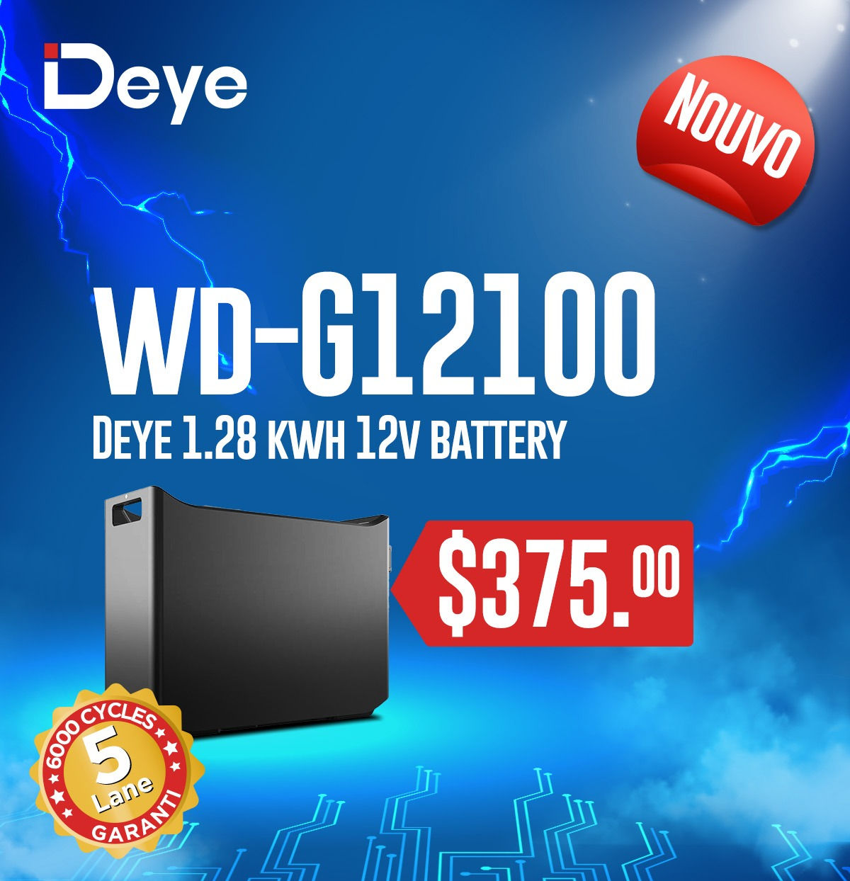 DEYE 1.28 KWH 12V BATTERY GREY