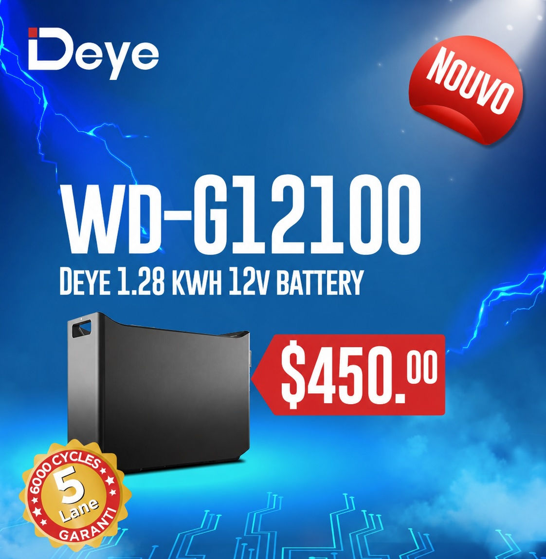 DEYE 1.28 KWH 12V BATTERY GREY