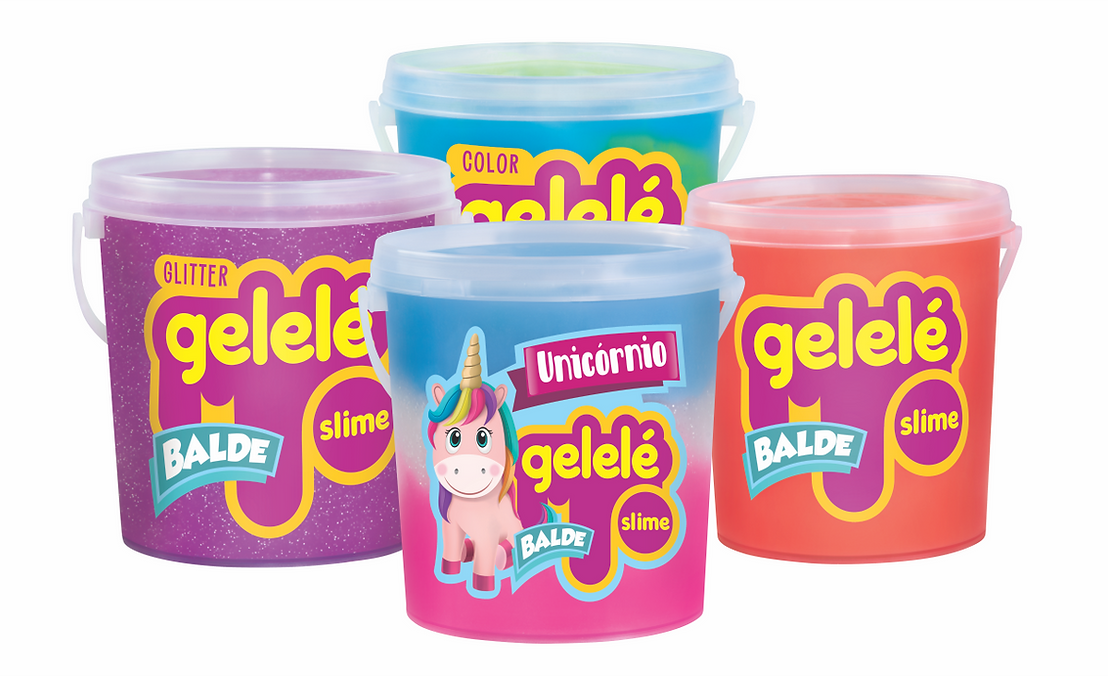 Gelelé Slime Balde 457g Versões Color, Glitter, Tradicional e Unicórnio.