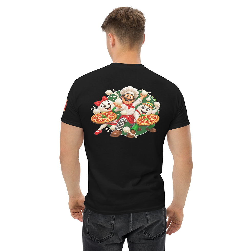 Thumbnail: Male model wearing Hudson Valley Pizza Fest shirt back view