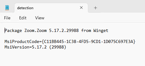 Detection info for the Zoom MSI