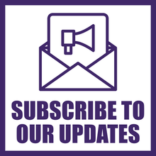 Purple envelope with a megaphone on it with text reading: Subscribe to our Updates