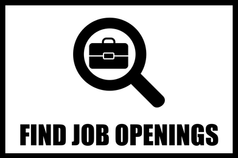 Magnifying glass showing a briefcase. Text reads Find Job Openings