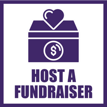 Purple box with a dollar sign and heart with text reading: Host a Fundraiser