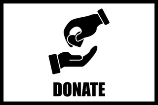 Icon of a hand giving a heart to another hand. Text reads "Donate"