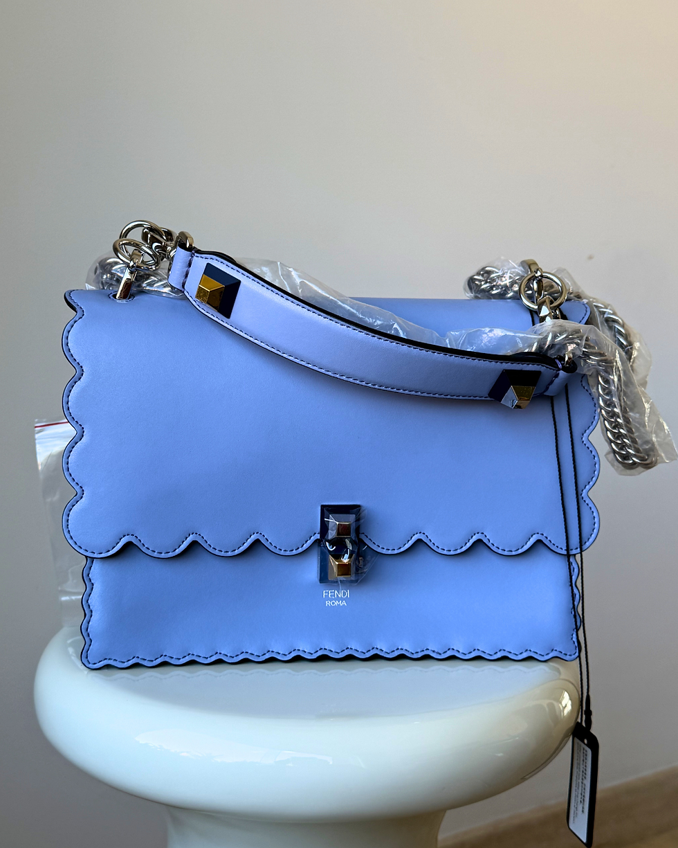 Miniatura: Fendi Light Blue Smooth Leather Kan I Medium Shoulder Bag 8BT283