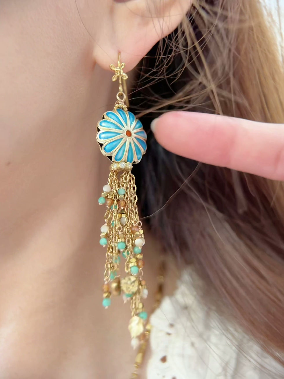 Miniature : Boucles d'oreilles HABAHA -  pierres franges
