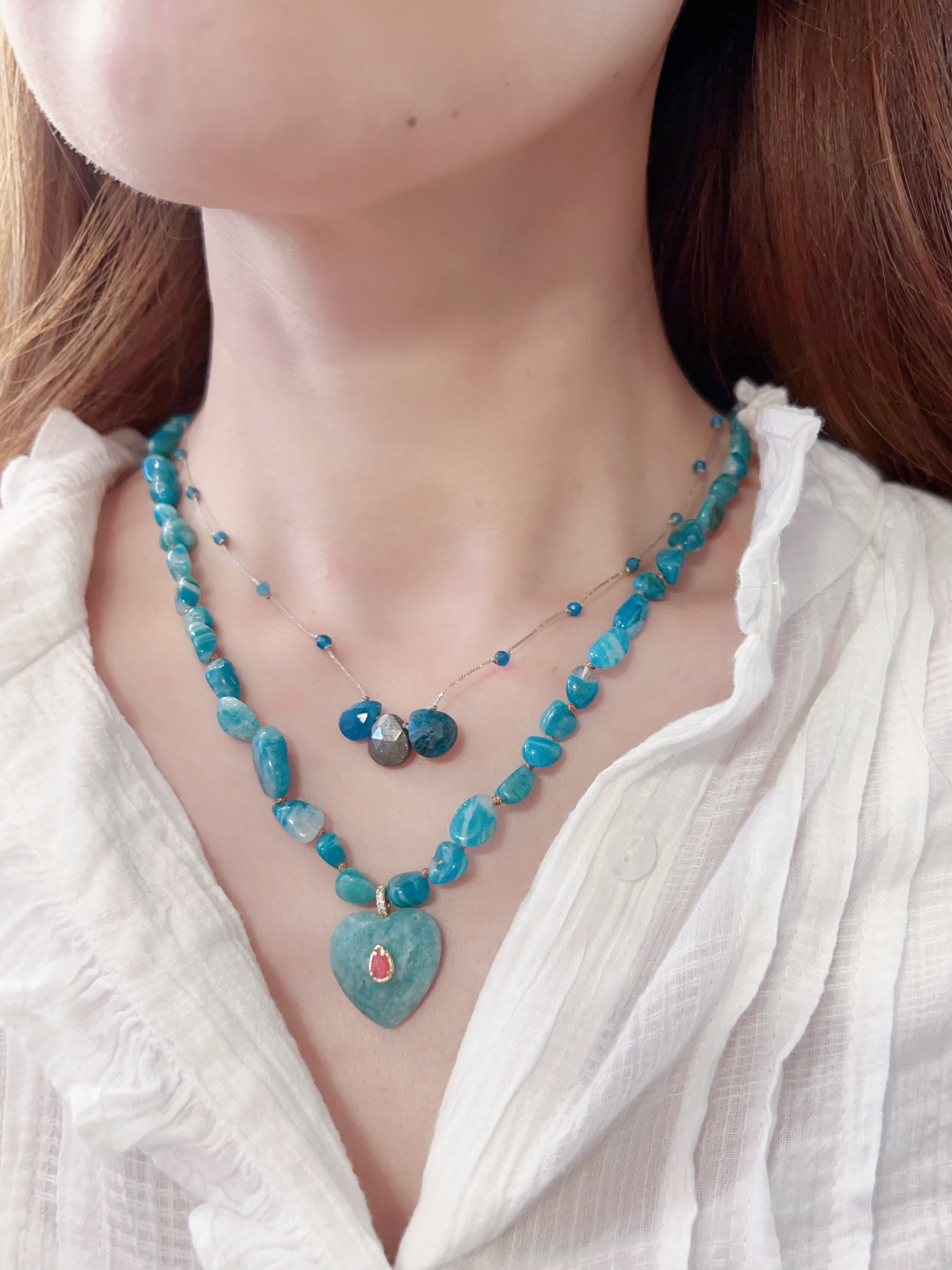 Collier - HABAHA - pierres irrégulières pendentif coeur